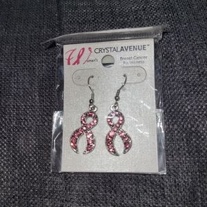 Womens Crystal Avenue Breast cancer awareness pink earrings NWT